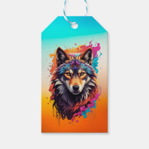 Farbporträt Wolf Abstractes Tier Kunst-87694 Geschenkanhänger