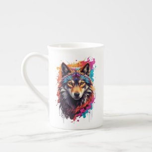 Farbporträt Wolf Abstractes Tier Kunst-87694 Prozellantasse
