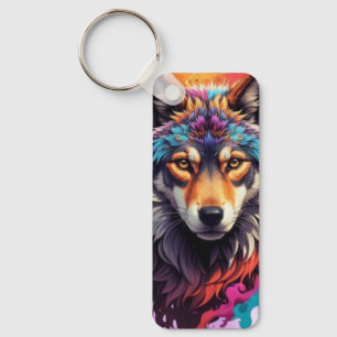 Farbporträt Wolf Abstractes Tier Kunst-87694 Schlüsselanhänger