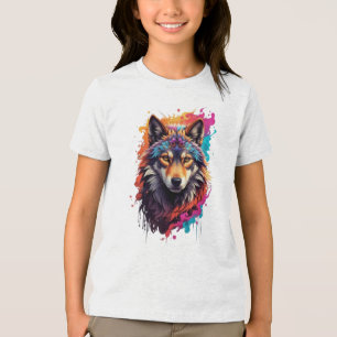 Farbporträt Wolf Abstractes Tier Kunst-87694 Tri-Blend Shirt
