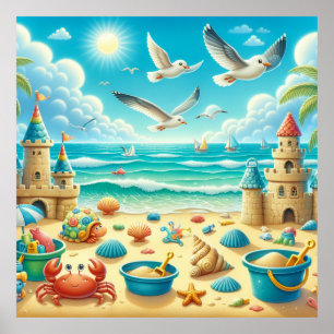Farbposter für das Kinderzimmer am Strand Poster