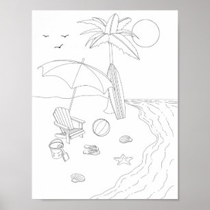 Farbposter für Erwachsene in der Strandlandschaft Poster
