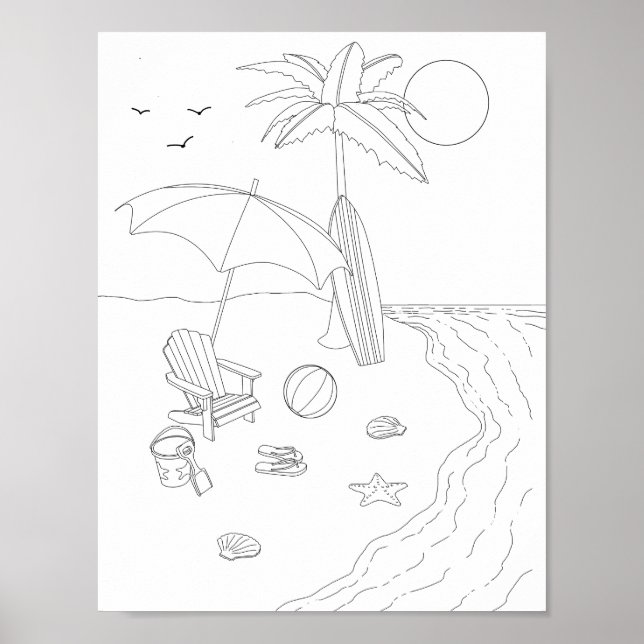 Farbposter für Erwachsene in der Strandlandschaft Poster (Vorne)