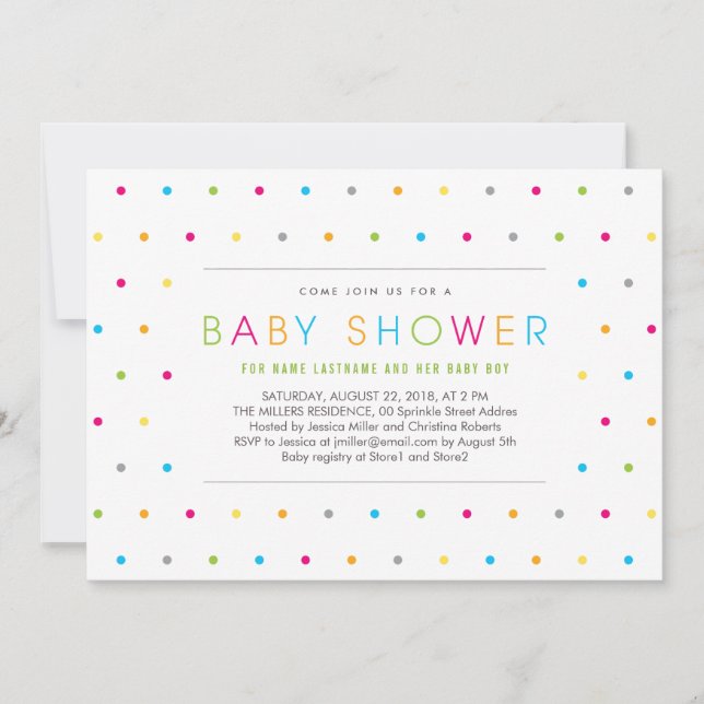 Farbpunkte Moderne saubere, neutrale Babydusche la Einladung (Vorderseite)