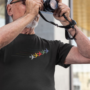 Farbraumflugzeuge mit gestrichelter Linie auf schw T-Shirt