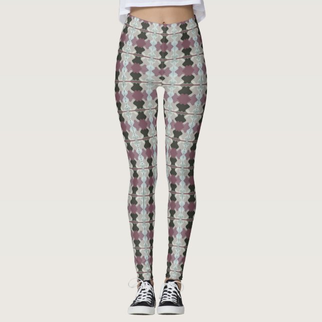 Farbrosa blaues Beige Muster Leggings (Vorderseite)
