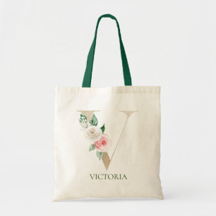 Farbrosa Blumenbrief V Monogramm Totbeutel Tragetasche