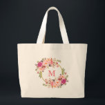Farbrosa Blumenzauber Monogramm Jumbo Stoffbeutel<br><div class="desc">Aquarellfarben Rosa Blumenzauber Monogram Tote Beutel - Gold Circle - Large</div>