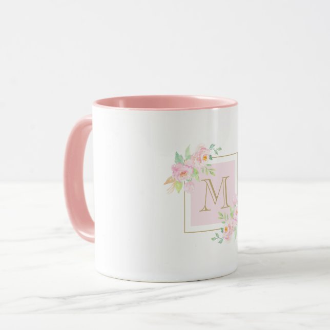 Farbrosa Blütenfarbene Monogramm Kaffeemaschine Ta Tasse (Vorderseite Links)