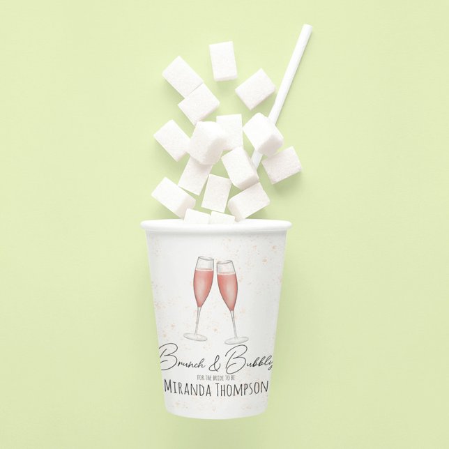 Farbrosa Brunch und Bubbly-Brautparty Pappbecher (Brunch and Bubbly Custom Party Paper Cup.)