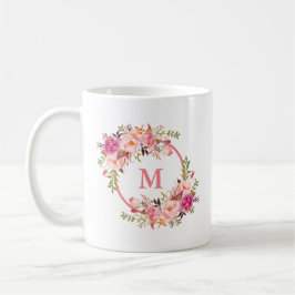 Farbrosa Floral Monogramm Kaffeetasse