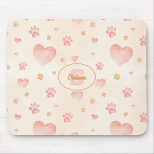 Farbrosa Herz- und Druckmuster Mousepad