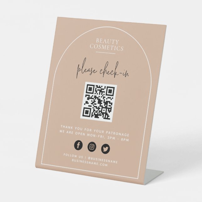 Farbrosa Karo Covid oder Payment QR Code Sockelschild (Vorderseite)
