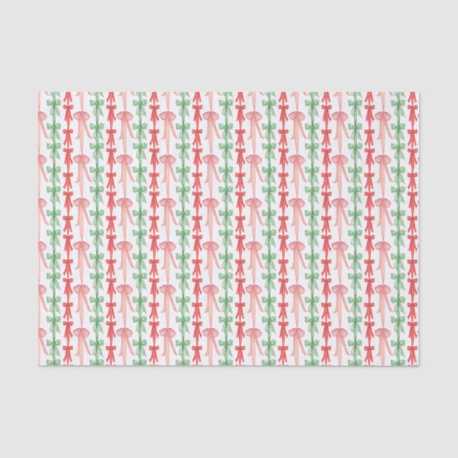 Farbrosa, rote und grüne Coquette Bows Seidenpapier (Vorderseite)