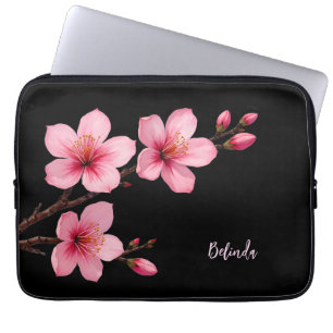 Farbrosa Schwarzer Kirschblossom Monogramm Laptopschutzhülle