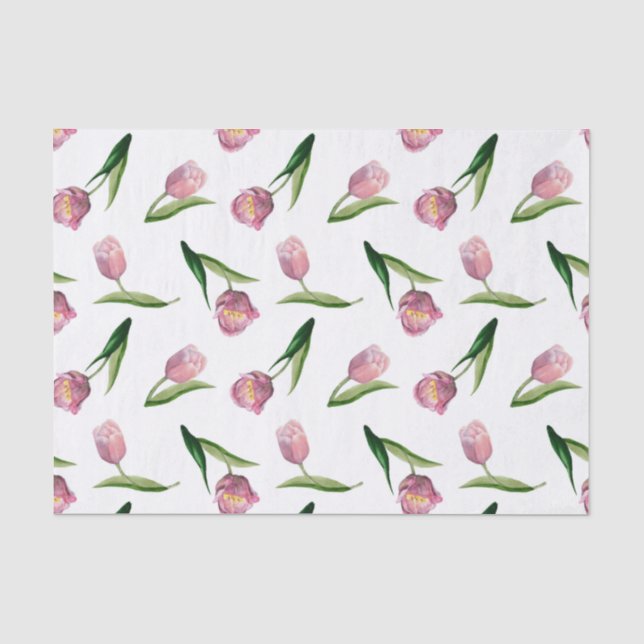 Farbrosa Tulips Nahtloses Muster Seidenpapier (Vorderseite)