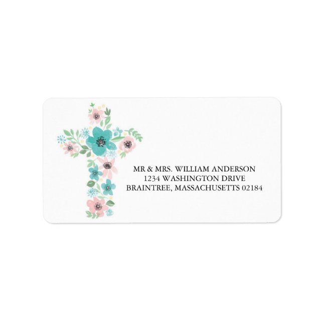 Farbrosa und Aquamarine Blume kreuzen Adressaufkleber (Vorne)