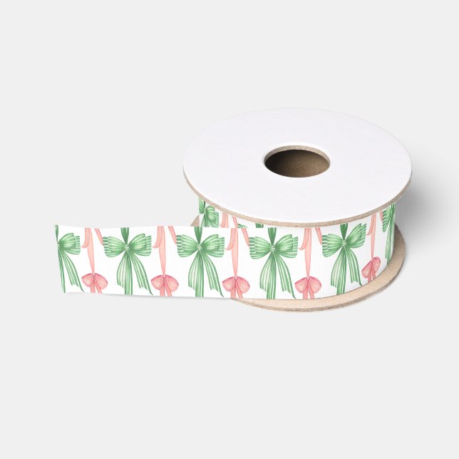 Farbrosa und grüne Coquette Bows Ripsband (Spule)