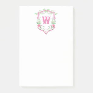 Farbrosa und grüner Golfkart Monogram Wappen Post-it Klebezettel