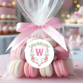 Farbrosa und grüner Golfkart Monogram Wappen Runder Aufkleber