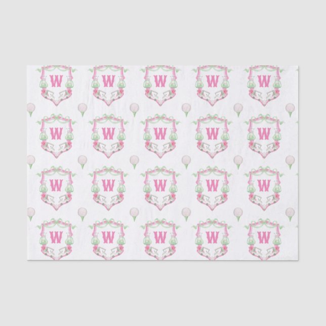 Farbrosa und grüner Golfkart Monogram Wappen Seidenpapier (Vorderseite)