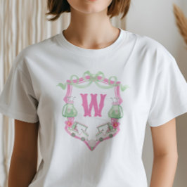Farbrosa und grüner Golfkart Monogram Wappen T-Shirt
