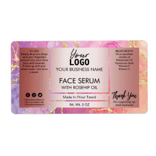 Farbrosa und Rose Gold Face Serum-Label