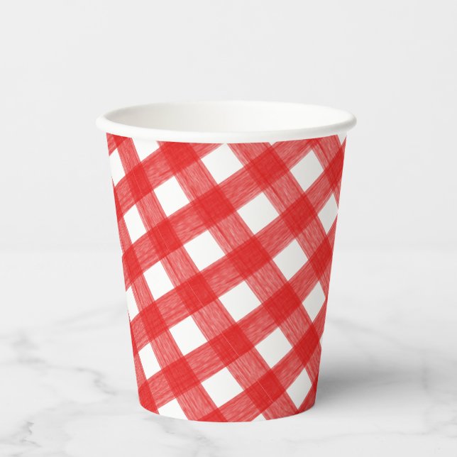 Farbrot und Kariertes Weißbuch Cup Pappbecher (Vorderseite)