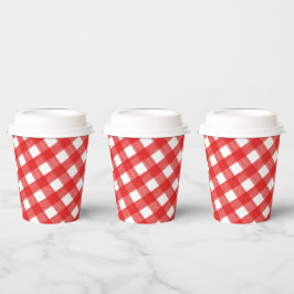 Farbrot und Weißer Karierter Papiercup mit Lid Pappbecher