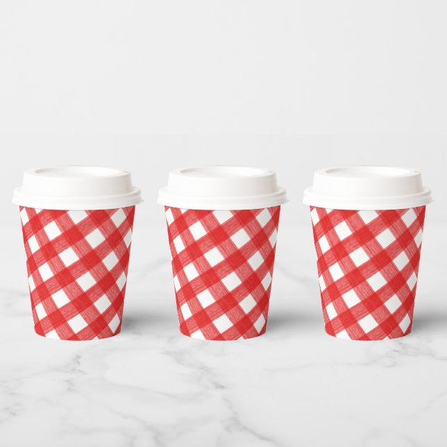 Farbrot und Weißer Karierter Papiercup mit Lid Pappbecher (Multi)