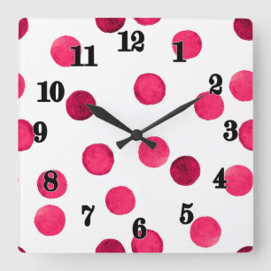 Farbrotes Polka-Punktmuster Quadratische Wanduhr