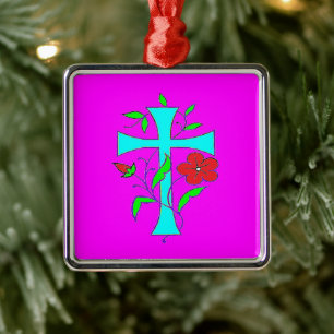 Farbrötung pink mit rot-blauem Kreuz der Blume Ornament Aus Metall