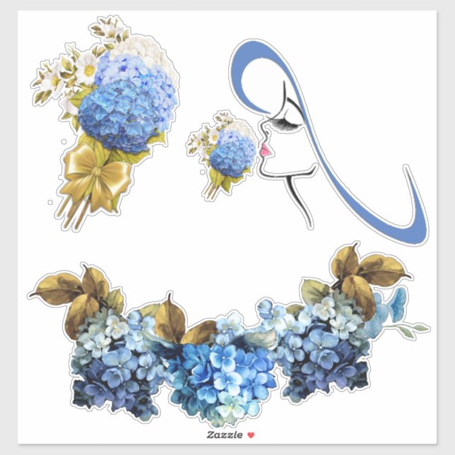 Farbschattierungen von Blue Watercolor Hydrangeas Aufkleber (Blatt)