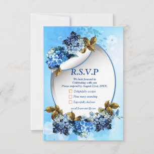 Farbschattierungen von Blue Watercolor Hydrangeas RSVP Karte