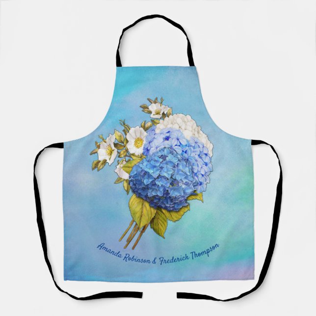 Farbschattierungen von Blue Watercolor Hydrangeas Schürze (Vorderseite)