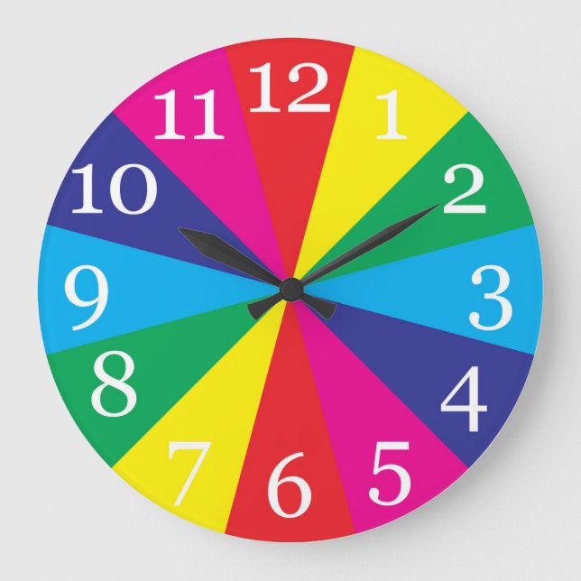 Farbschau gelb grün cyan blau magenta rot große wanduhr (Vorderseite)