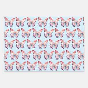 Farbschmetterling in rosa Lila und blau Geschenkpapier Set