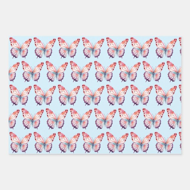 Farbschmetterling in rosa Lila und blau Geschenkpapier Set (Vorderseite 3)