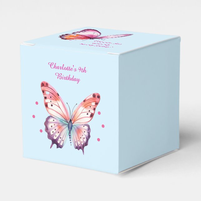Farbschmetterling in rosa Lila und blau Geschenkschachtel (Vorderseite)
