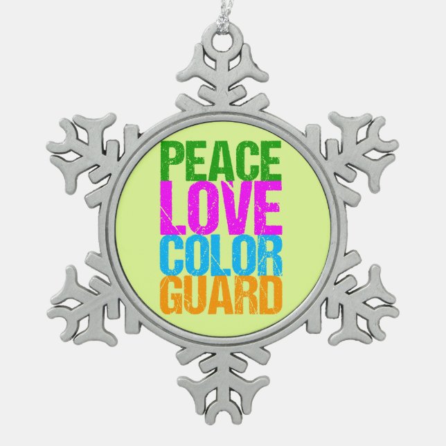 Farbschutz der Peace Liebe Schneeflocken Zinn-Ornament (Vorderseite)
