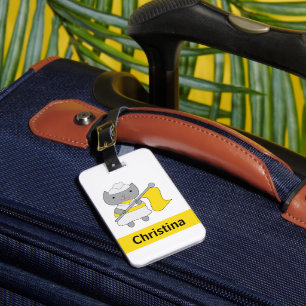 Farbschutz Graue Katze Gelb Weiß personalisieren Gepäckanhänger