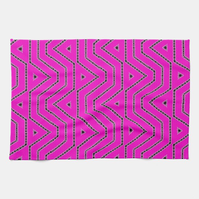 Farbschwarz-Grafik-Designer-Muster in Hot Pink Geschirrtuch (Horizontal)