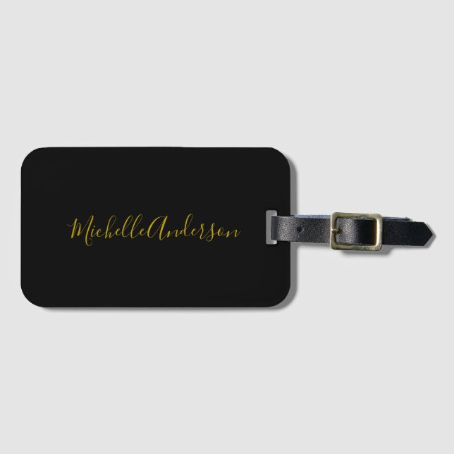 Farbschwarz Moderner Minimalistischer Handschrifte Gepäckanhänger (Vorderseite (Horizontal))