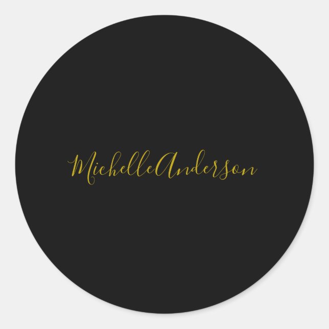Farbschwarz Moderner Minimalistischer Handschrifte Runder Aufkleber (Vorderseite)