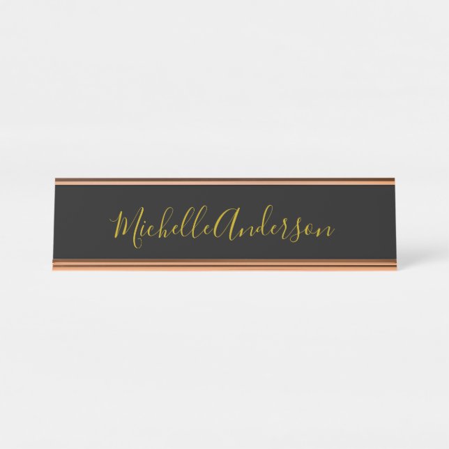 Farbschwarz Moderner Minimalistischer Handschrifte Schreibtischnamensplakette (Vorderseite )