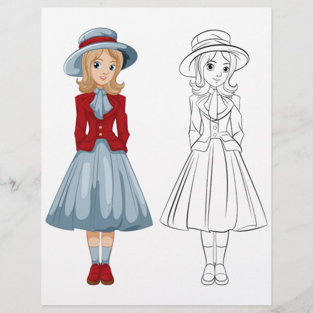 Farbseite für niedliche Cartoon Clownmädchen Flyer (Vorne)