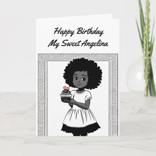 Farbseite | Geburtstag afroamerikanischer Mädchen Karte (Vorderseite)