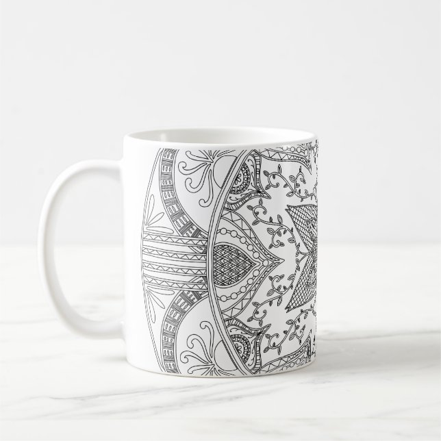 Farbseite Schwarz-Weiß-Mandala Kaffeetasse (Links)