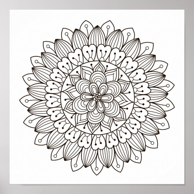 Farbseiten Blume Power Mandala Poster (Vorne)