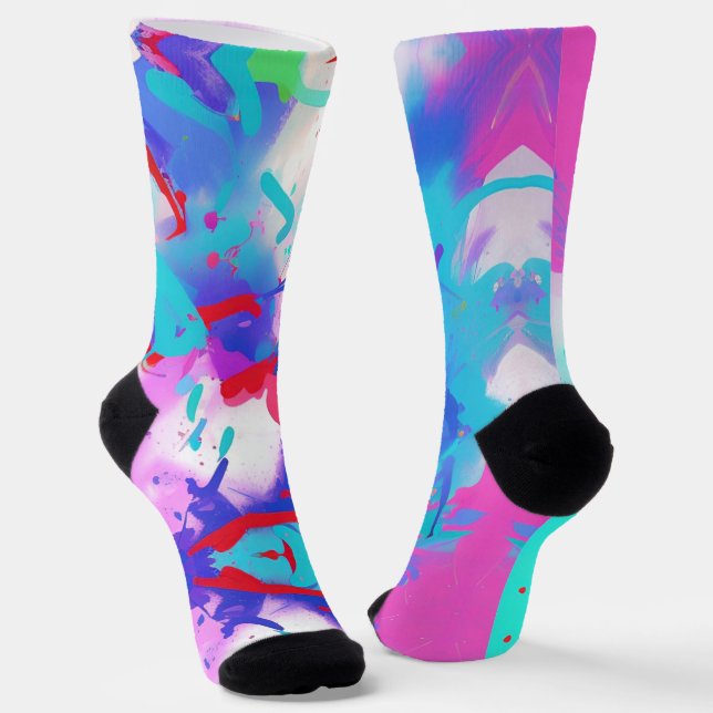 Farbspritze abstraktes Design lila rote Fuchsie Socken (Gewinkelt)